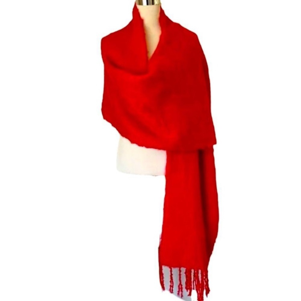 Cozy Red Knit Shawl Scarf Wrap Stylish Layer Upper Body Warmth Airplane Blanket